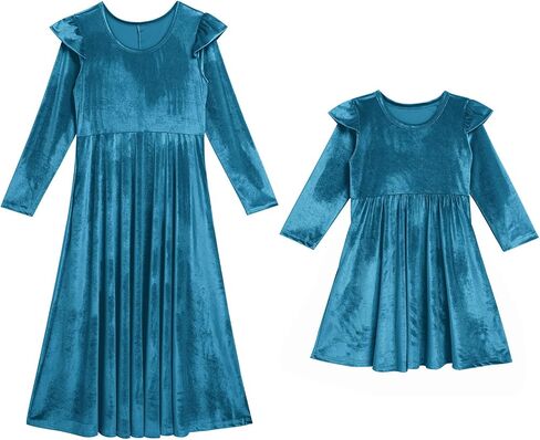 Ibtom Castle Mommy و Me Christmas Dresses Long Sleeve Velvet Dress مطابقة الأم وابنتها لحفل الشتاء in Kuwait