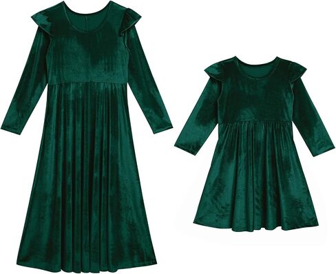 Ibtom Castle Mommy و Me Christmas Dresses Long Sleeve Velvet Dress مطابقة الأم وابنتها لحفل الشتاء in Kuwait