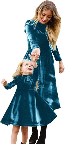 Ibtom Castle Mommy و Me Christmas Dresses Long Sleeve Velvet Dress مطابقة الأم وابنتها لحفل الشتاء in Kuwait