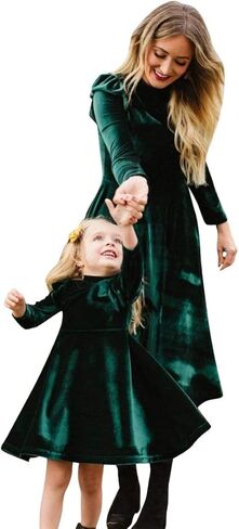 Ibtom Castle Mommy و Me Christmas Dresses Long Sleeve Velvet Dress مطابقة الأم وابنتها لحفل الشتاء in Kuwait