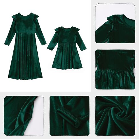 Ibtom Castle Mommy و Me Christmas Dresses Long Sleeve Velvet Dress مطابقة الأم وابنتها لحفل الشتاء in Kuwait