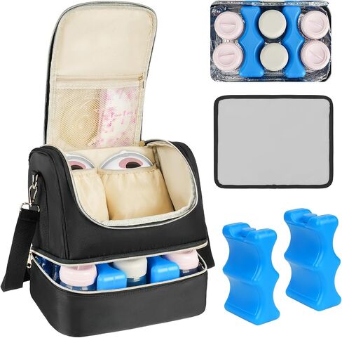 Wearable Breast Pump Bag with Cooler Compartment Fits for Willow/Elvie/Momcozy M5/S12 Pro/Medela, Breast Milk Travel Tote Bag with Ice Pack & Waterproof Mat,Black in Saudi Arabia