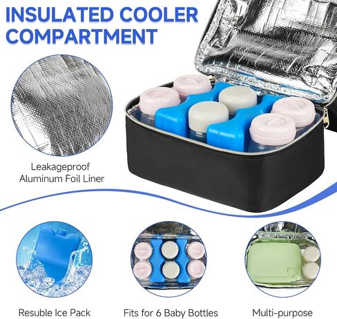 Wearable Breast Pump Bag with Cooler Compartment Fits for Willow/Elvie/Momcozy M5/S12 Pro/Medela, Breast Milk Travel Tote Bag with Ice Pack & Waterproof Mat,Black in Saudi Arabia