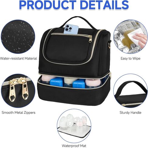 Wearable Breast Pump Bag with Cooler Compartment Fits for Willow/Elvie/Momcozy M5/S12 Pro/Medela, Breast Milk Travel Tote Bag with Ice Pack & Waterproof Mat,Black in Saudi Arabia