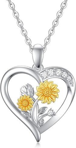14K Real Gold Nature Diamond Heart Necklace for Women,White/Yellow Gold Sunflower Heart Pendant | You are My Sunshine,Anniversary Birthday Love Jewelry Gifts for Wife Mom 16"-18'' in Kuwait