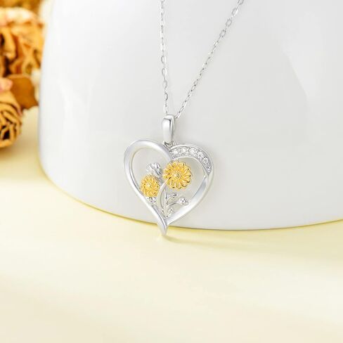 14K Real Gold Nature Diamond Heart Necklace for Women,White/Yellow Gold Sunflower Heart Pendant | You are My Sunshine,Anniversary Birthday Love Jewelry Gifts for Wife Mom 16"-18'' in Kuwait