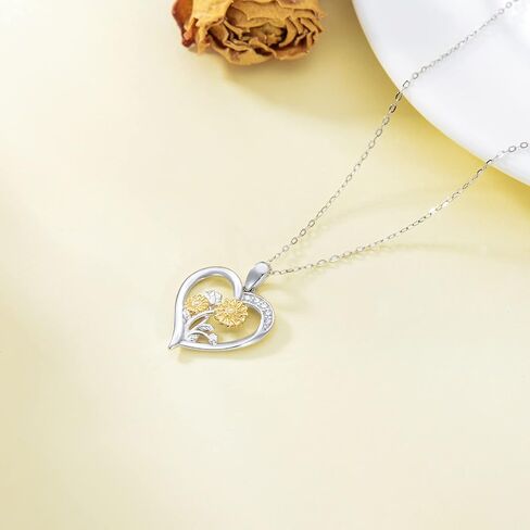 14K Real Gold Nature Diamond Heart Necklace for Women,White/Yellow Gold Sunflower Heart Pendant | You are My Sunshine,Anniversary Birthday Love Jewelry Gifts for Wife Mom 16"-18'' in Kuwait