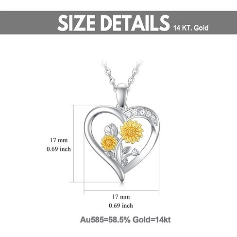 14K Real Gold Nature Diamond Heart Necklace for Women,White/Yellow Gold Sunflower Heart Pendant | You are My Sunshine,Anniversary Birthday Love Jewelry Gifts for Wife Mom 16"-18'' in Kuwait