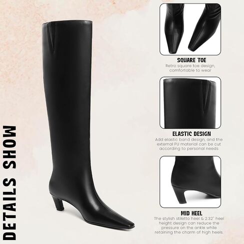 Cynllio Womens Knee High Boots Square Toe Hister Hist Boots Tall Boots سحب على عجل عجل الأسود Boots منخفضة الكعب مريح طويل in Kuwait