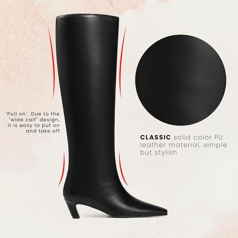 Cynllio Womens Knee High Boots Square Toe Hister Hist Boots Tall Boots سحب على عجل عجل الأسود Boots منخفضة الكعب مريح طويل in Kuwait