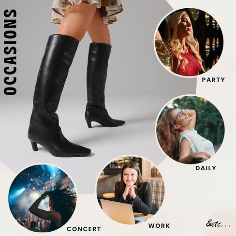 Cynllio Womens Knee High Boots Square Toe Hister Hist Boots Tall Boots سحب على عجل عجل الأسود Boots منخفضة الكعب مريح طويل in Kuwait