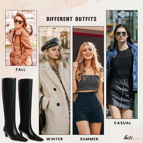 Cynllio Womens Knee High Boots Square Toe Hister Hist Boots Tall Boots سحب على عجل عجل الأسود Boots منخفضة الكعب مريح طويل in Kuwait