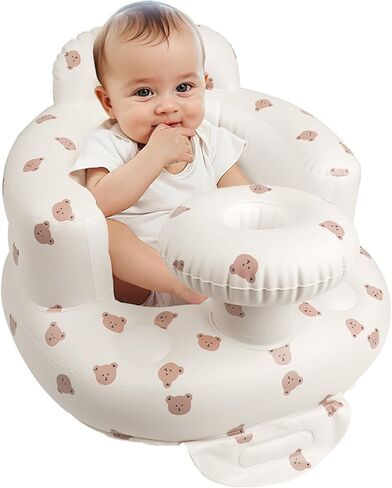Inflatable Baby Seat for Babies 3 Months & Up, Baby Floor Seats for Sitting Up, Baby Seats for Infants, Blow Up Baby Chair with Built in Air Pump - BearHead with Tray in Kuwait
