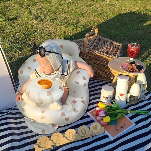 Inflatable Baby Seat for Babies 3 Months & Up, Baby Floor Seats for Sitting Up, Baby Seats for Infants, Blow Up Baby Chair with Built in Air Pump - BearHead with Tray in Kuwait