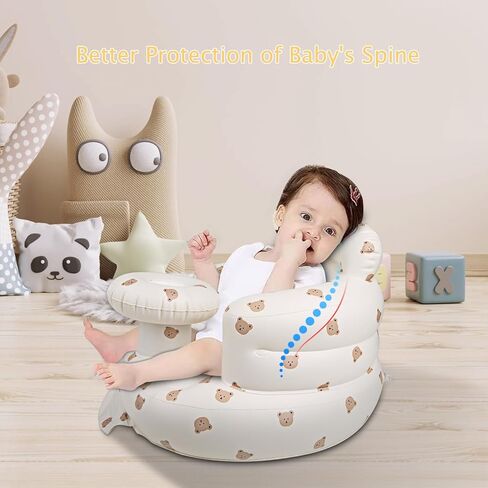 Inflatable Baby Seat for Babies 3 Months & Up, Baby Floor Seats for Sitting Up, Baby Seats for Infants, Blow Up Baby Chair with Built in Air Pump - BearHead with Tray in Kuwait