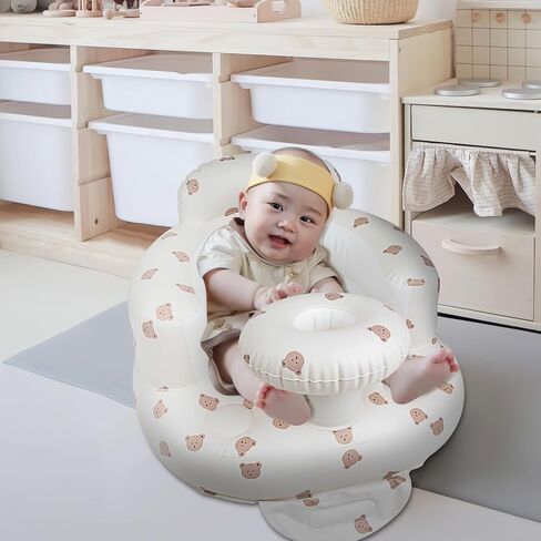 Inflatable Baby Seat for Babies 3 Months & Up, Baby Floor Seats for Sitting Up, Baby Seats for Infants, Blow Up Baby Chair with Built in Air Pump - BearHead with Tray in Kuwait