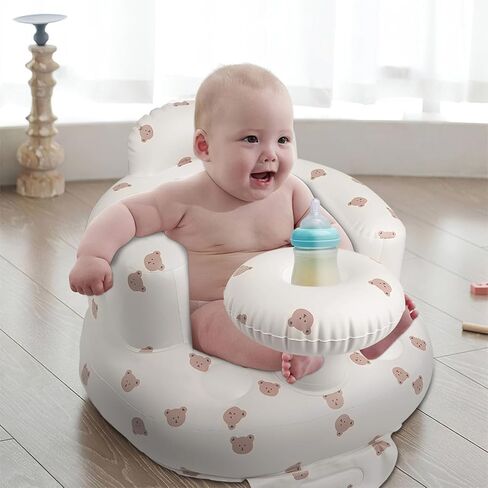 Inflatable Baby Seat for Babies 3 Months & Up, Baby Floor Seats for Sitting Up, Baby Seats for Infants, Blow Up Baby Chair with Built in Air Pump - BearHead with Tray in Kuwait