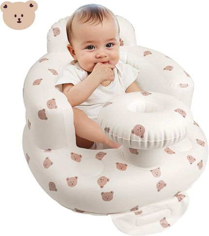 Inflatable Baby Seat for Babies 3 Months & Up, Baby Floor Seats for Sitting Up, Baby Seats for Infants, Blow Up Baby Chair with Built in Air Pump - BearHead with Tray in Kuwait