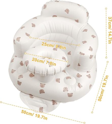Inflatable Baby Seat for Babies 3 Months & Up, Baby Floor Seats for Sitting Up, Baby Seats for Infants, Blow Up Baby Chair with Built in Air Pump - BearHead with Tray in Kuwait