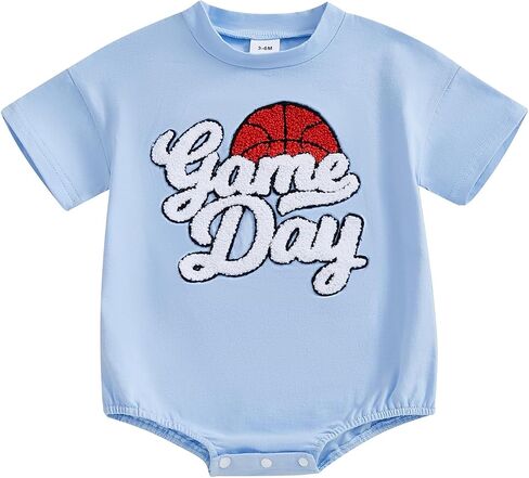 Newborn Baby Girl Boy Clothes Basketball Short Sleeve Letter Print Bubble Romper One Piece Bodysuit Summer Outfit in Kuwait
