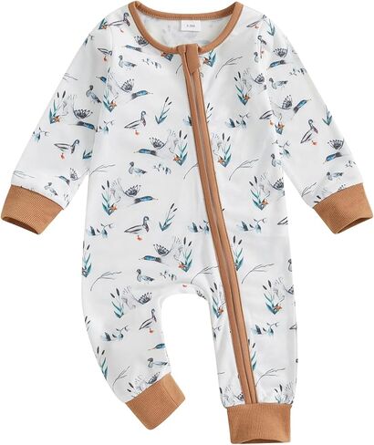 Newborn Baby Boy Girl Hunting Outfit Mallard Duck Zipper Romper Jumpsuit Long Sleeve Bodysuit Duck Hunting Clothes in Kuwait