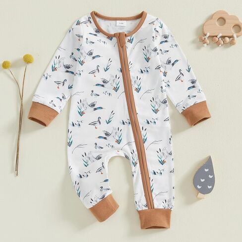 Newborn Baby Boy Girl Hunting Outfit Mallard Duck Zipper Romper Jumpsuit Long Sleeve Bodysuit Duck Hunting Clothes in Kuwait