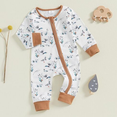 Newborn Baby Boy Girl Hunting Outfit Mallard Duck Zipper Romper Jumpsuit Long Sleeve Bodysuit Duck Hunting Clothes in Kuwait