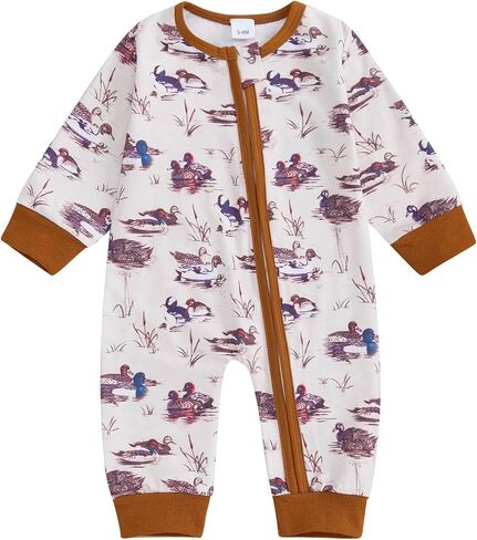 Newborn Baby Boy Girl Hunting Outfit Mallard Duck Zipper Romper Jumpsuit Long Sleeve Bodysuit Duck Hunting Clothes in Kuwait