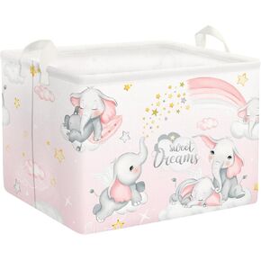 Clastyle Sleeping Elephants Storage Basket Rectangle Pink Rainbow Girls Basket Cloud Moon Baby Shower Basket Kids Clothes Book Toy Storage Cube