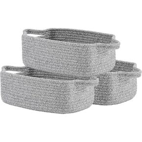 Small Woven Basket, 12 x 8 x 4.5 Inches, Small Storage Baskets for Organizing, Gift Baskets Empty, Cute Small Rope Shelf Closet Storage Bins Baskets for Shelves, Dog Toy Basket, 3 Packs, Hot Pink