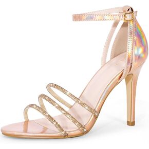 Perphy Rhinestone Ankle Strap Stiletto Heel Sandals for Women