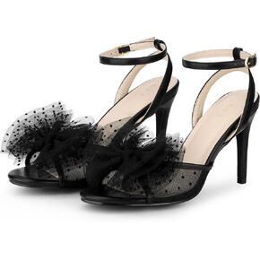 Perphy Mesh Bow Ankle Strap Slingback Stiletto Heels Wedding Sandals for Women