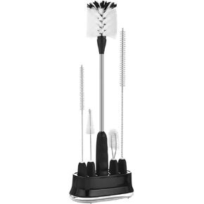 ALINK 5 Pack Water Bottle Brush Cleaning Set with Holder, Bottle Cleaner with Stand, Straw Brush, Nipple Brush, Lid Brush for Stanley 40OZ/30OZ Tumblers, Drinking Glass, Baby Bottles, Jugs - Black