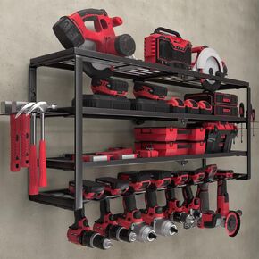 4 Layer Power Tool Organizer Wall Mount, 300Lbs Load 4 Layer Cordless Drill Hanger Storage Rack with 9 Drill Holders, Heavy Duty Garage Tool Organizer Storage for Workshop Shed - 32 Inch