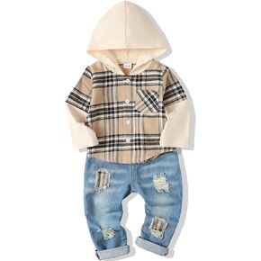 NZRVAWS Baby Boy Clothes Toddler Outfit Infant 6 12 18 24 Months2 3 4T Sweatsuit Ripped Jeans Fall Winter Clothing