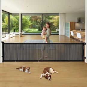 Rellorus Extra Wide Baby Gates for Large Openings,Baby Gates for Stairs,Retractable Baby Gates 34" Tall,Child Safety Gate,Dogs Screen Mesh Gate for Doorways,Indoor Outdoor (140inch)