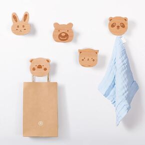 Decorative Wall Hook Child Baby Nursery Wood Wall Hook Natural Solid Wood Animal Wall Hooks Wooden Dresser Knobs Drawer Knobs for Decorative Kids Cabinets Furniture(5 Sets)