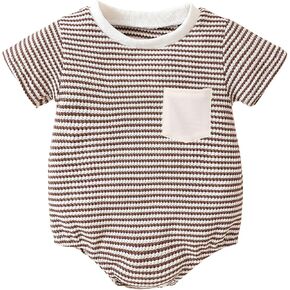Baby Waffle Romper Short Sleeve Baby Boy Girl Bubble Romper Striped Oversized Bodysuit Infant Baby Summer Clothes