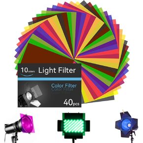 40 Pcs Color Correction Gel Light Filter, 10 Colors A4 Size, Transparency Color Film Plastic Sheets Colored Overlays Color Lighting Gel Filter