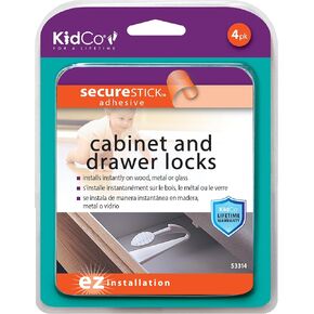 KidCo Adhesive Mount Lock - 4 Pack Drawer Safety Child Proof Cabinet Latches Baby Proofing Drawer Cupboard Locks Child Safety Latch - Easy to Install Baby Proof Cabinet Latches