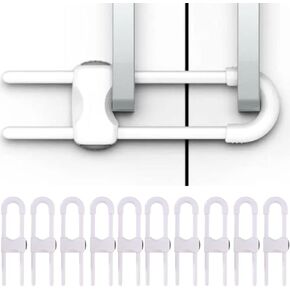Child Safety Locks for Cabinets and Drawers 10 Pieces- Adjustable U-Shaped Safety Cabinet Locks for Babies - White baby proof cabinet locks for Doors and Drawers Pieces (10)