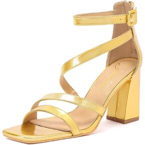 geluboao Heels for Womens Sexy Open Square Toe Strappy Chunky High Heels Sandals Ankle Strap Buckle Block Heeled Sandals in Kuwait
