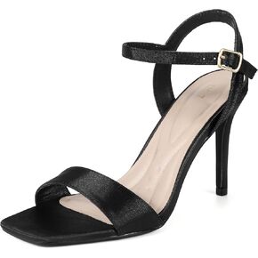 Perphy Satin Heels Squared Toe Ankle Strap Stiletto Heel Sandals for Women