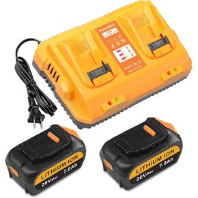 20v Max Battery Replacement for Dewalt 20V 7.0Ah Battery 2Pack with DCB102 Battery Charger Station for DCB201 DCB204,Compatible with Dewalt Cordless Tools