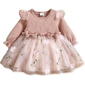 PATPAT Baby Girl Dresses Ruffle Sleeve Tutu Dress Butterfly Tulle Dress Flower Girl Party Birthday Princess Dresses