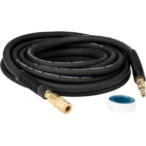 Hybrid Air Hose 3/8 In. x 25 ft, Flexible, Air Compressor Hose With 1/4" Brass Industrial Coupler, Strain Reliefs, Non-Kinking, Black