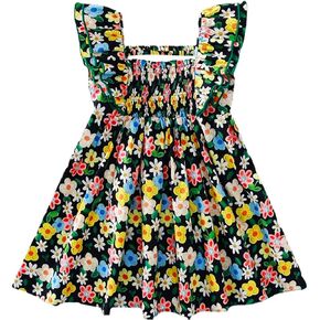 Mumetaz Toddler Girl Dress Causal Flutter Sleeve Floral Smocked Dress Beach Party Summer Dress 1-7T