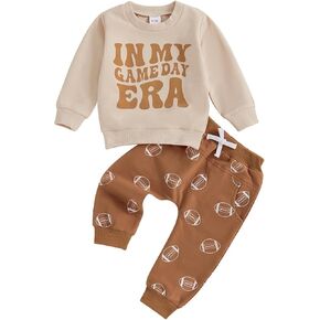 Toddler Baby Boy Football Outfit Game Day Sweatshirt Pants 2 Piece Sweatsuit Infant Fall Winter Clothes