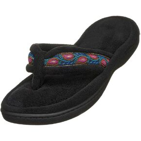 isotoner Women's Microterry Greta Open Toe Thong Slippers (Black, XL 9.5-10)
