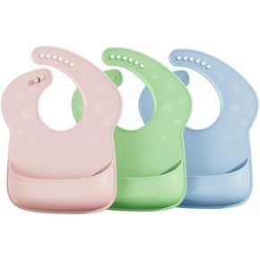 Li&Zhao Silicone Baby Bibs - 3 PCS Baby Silicone Bibs for Babies Toddler Bibs Baby Bibs for Eating Infant Bibs Baby Bibs for Drooling and Teething Baby Gifts
